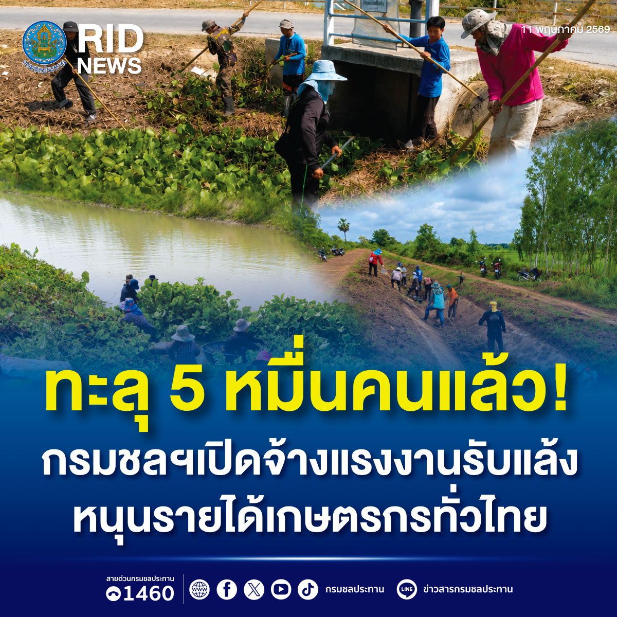 ทะลุ 5 หมื่นคนแล้ว! กรมชลฯเปิดจ้างแรงงานรับแล้ง หนุนรายได้เกษตรกรทั่วไทย